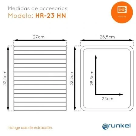 Grunkel Horno Eléctrico de Sobremesa Multifunción HR-23SILVER, 23 Litros, 1600W, 3 Funciones de Calor, 230°C, Color Plata con Detalles Inox